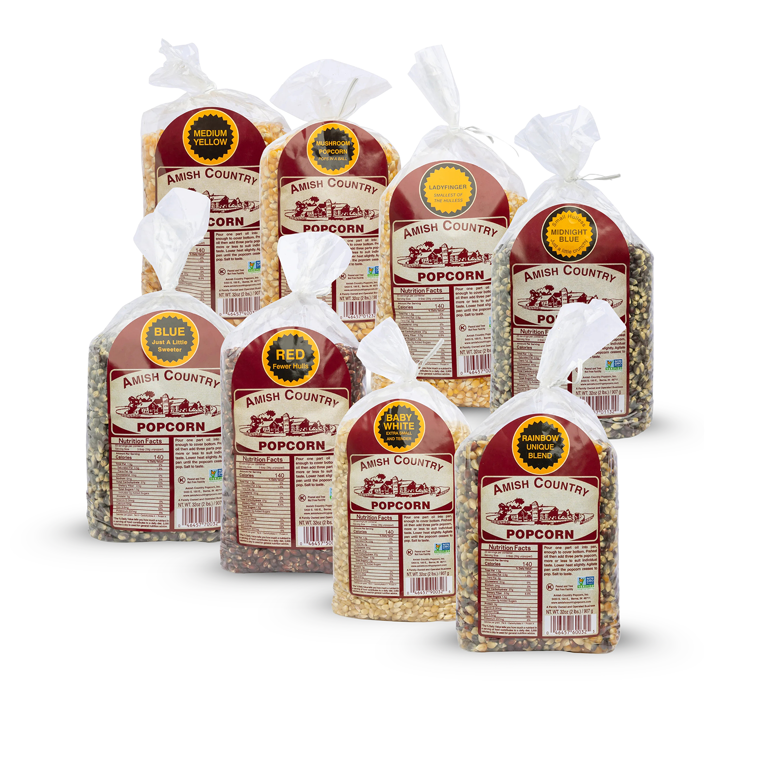 Eight 2 Pound Bags of Popcorn