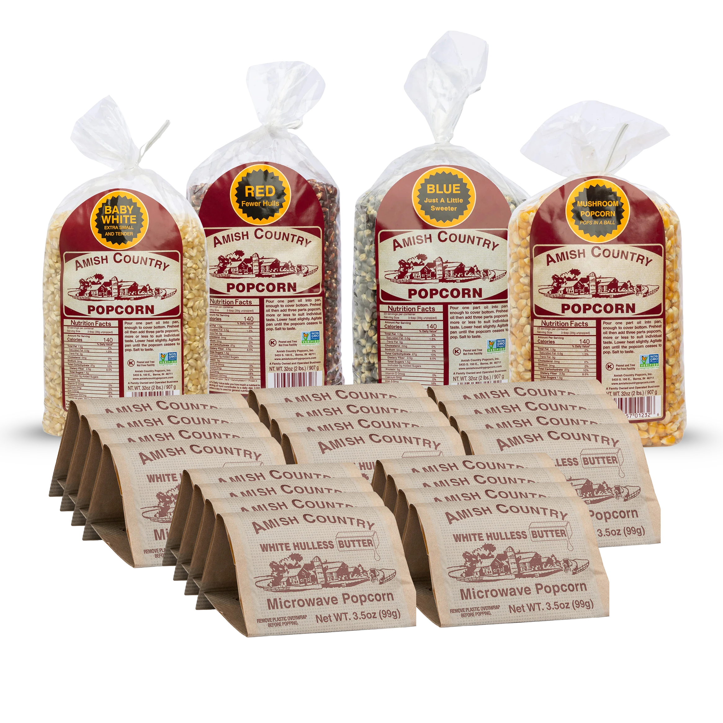 Four 2 Pound Bags of Popcorn and Twenty Bags of Microwave Popcorn