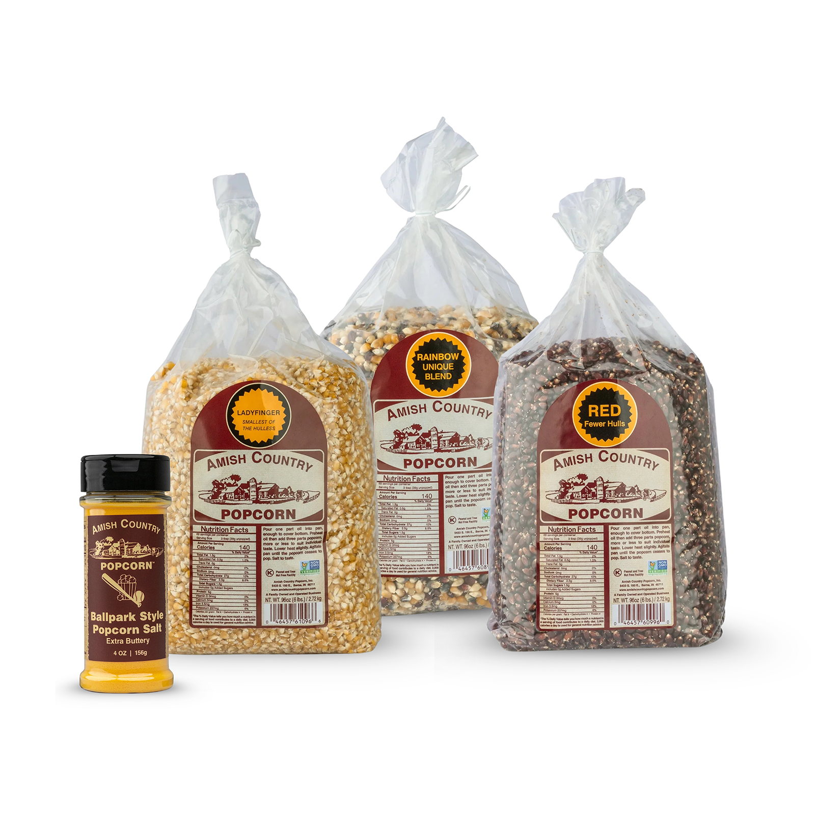 Three 6 Pound Bags of Popcorn w/ One Salt or Seasoning