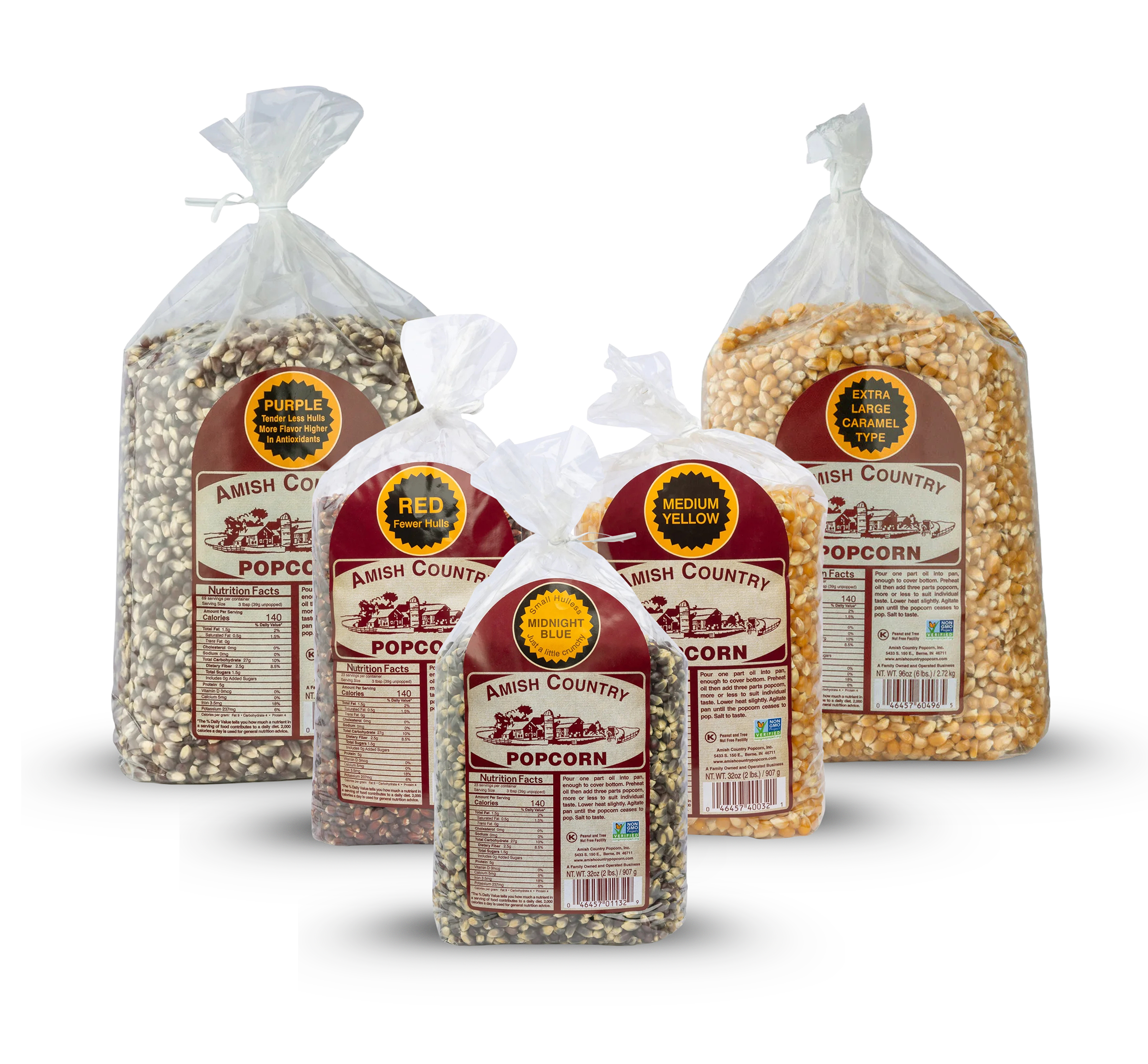 Two 6 lb and Three 2 lb Bags of Popcorn