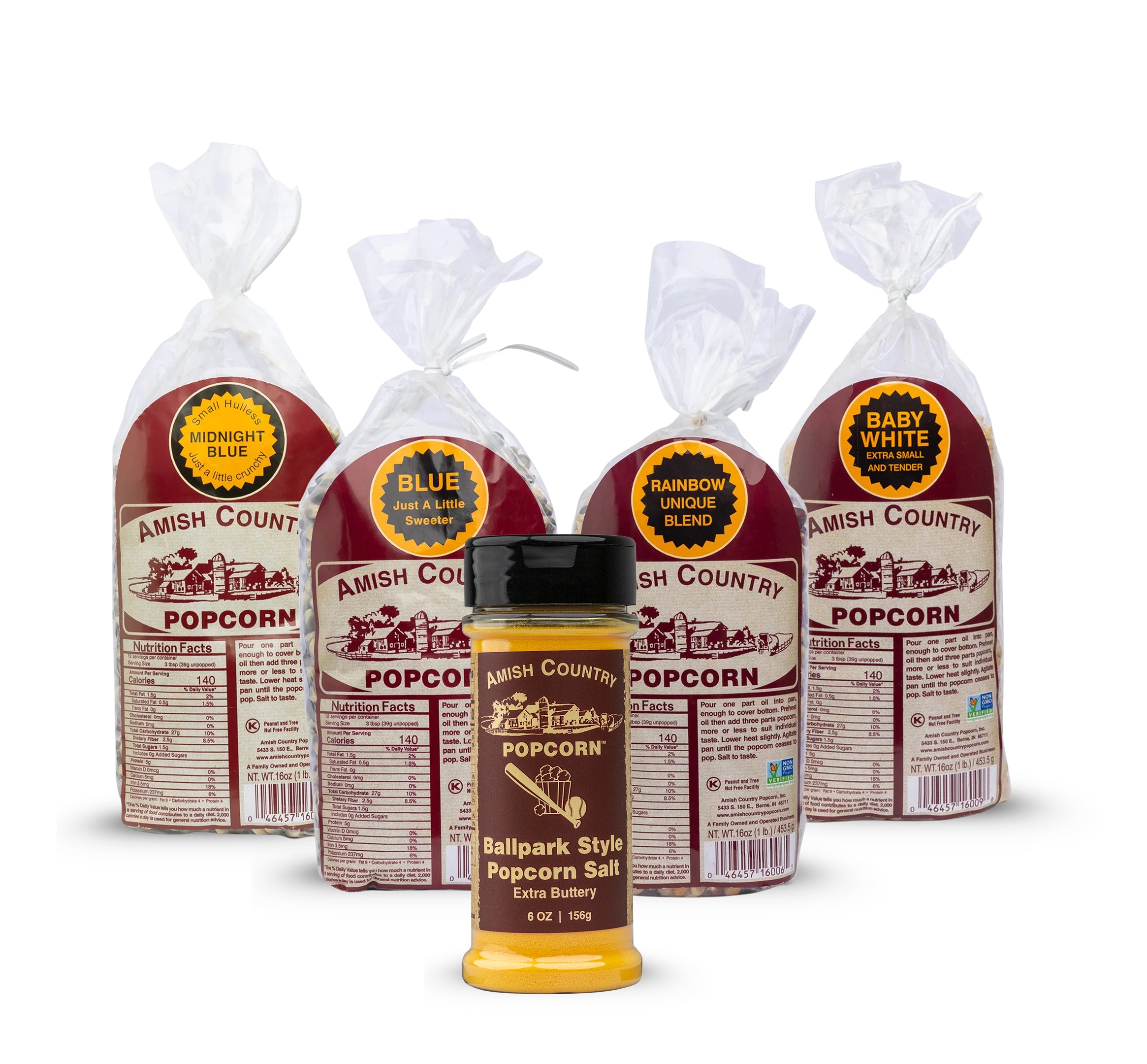 Four 1 lb Bags of Popcorn w/ One 6 oz Salt