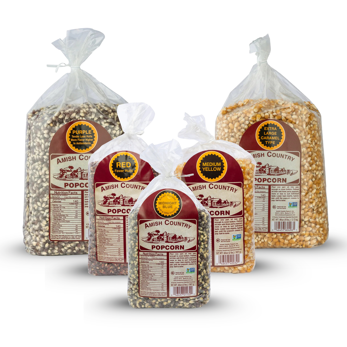 Two 6 lb and Three 2 lb Bags of Popcorn